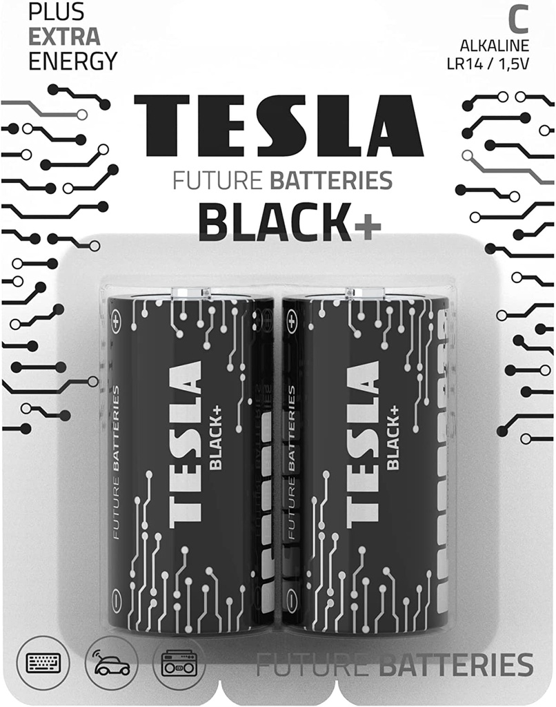 TESLA Dry Battery C BLACK LR14/BLUSTER FOLL 2PCS