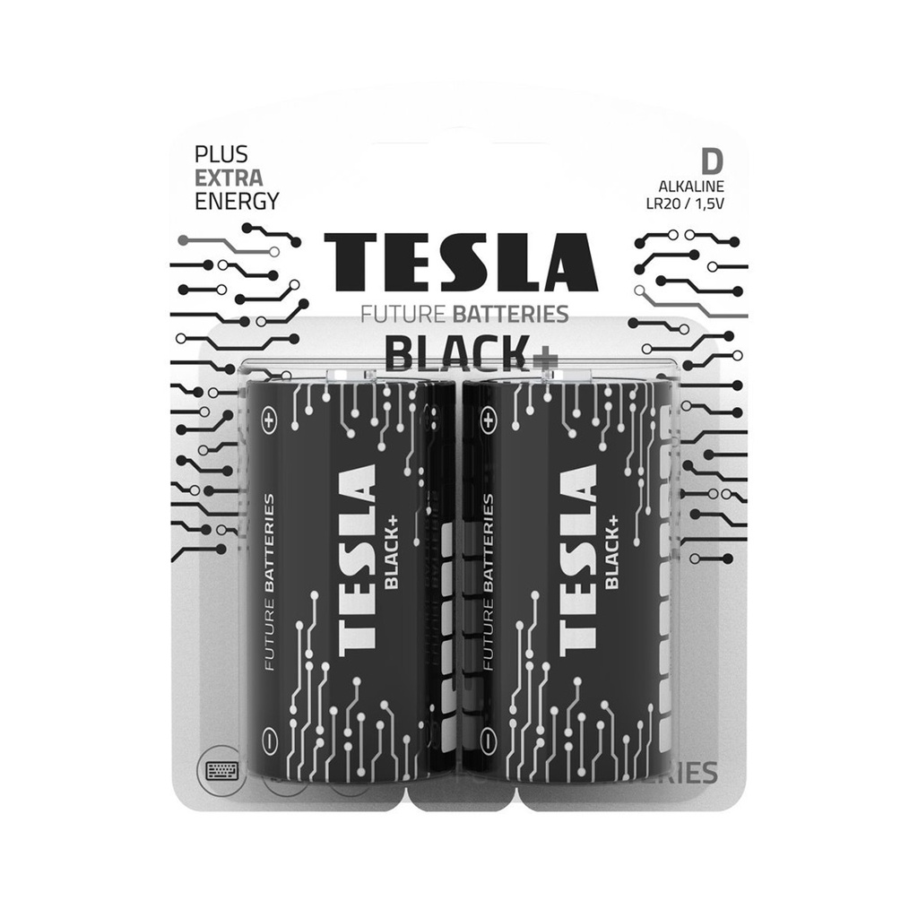 TESLA Dry Battery D BLACK LR20,BLUSTER FOLL 2PCS