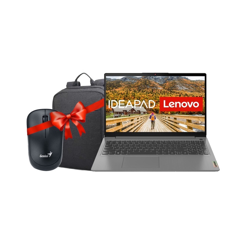 Lenovo IdeaPad 3 Laptop AMD Ryzen 7 5700U Processor Speed 1.8 GHz, 8 GB RAM, Storage Capacity 512 GB SSD, 15.6" Screen, DOS Operating System (No Windows) + Genius mouse NX-7000SE + Lenovo Casual Laptop Backpack